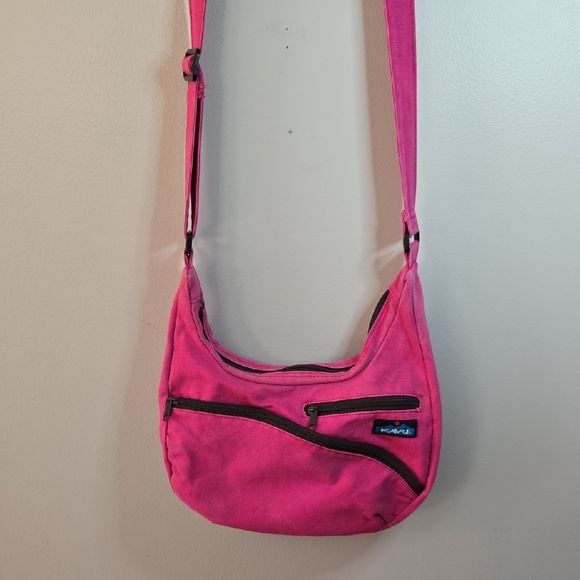 Kavu Hot Pink Canvas Shoulder Crossbody Bag Adjustable Strap Front Zip Pockets - Picture 5 of 16